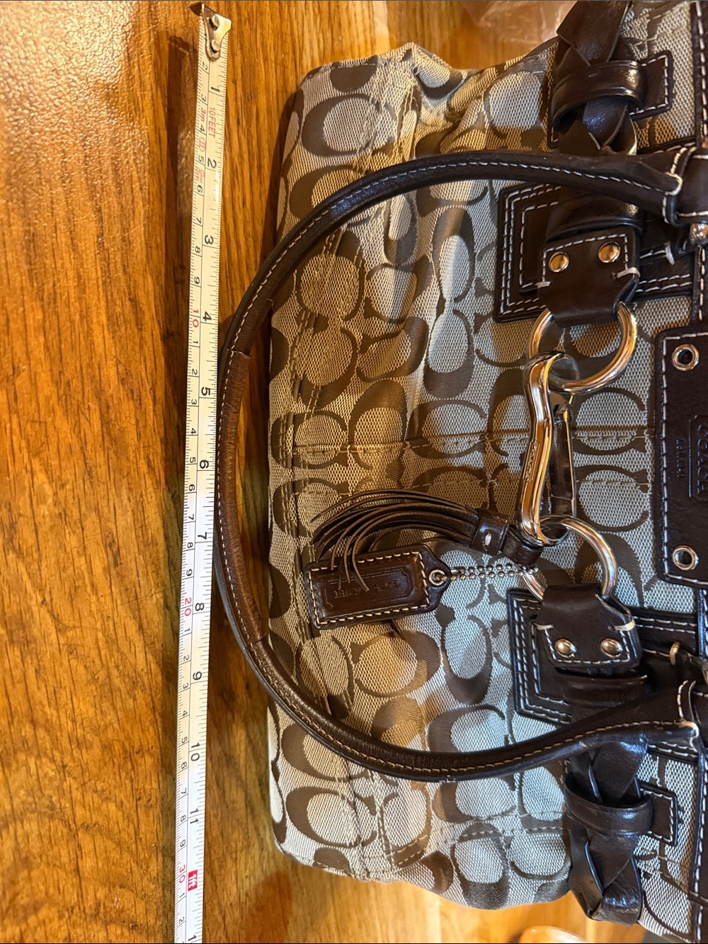 Coach F15665 Signature Gallery Tote Khaki Brown Braided Leather EUC - Picture 15 of 17